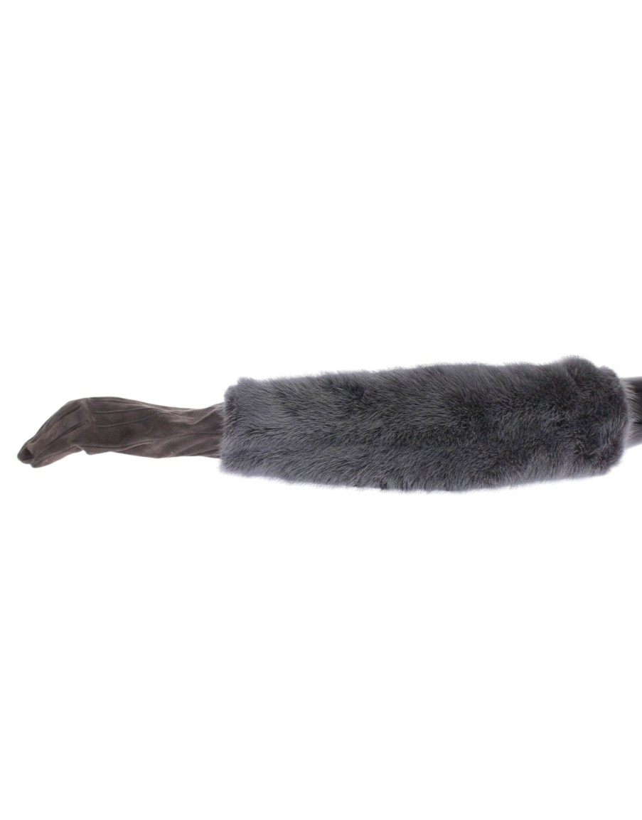 Women Dolce & Gabbana Women'S Gloves | Dolce & Gabbana Gray Mink Fur Lambskin Suede Leather Gloves