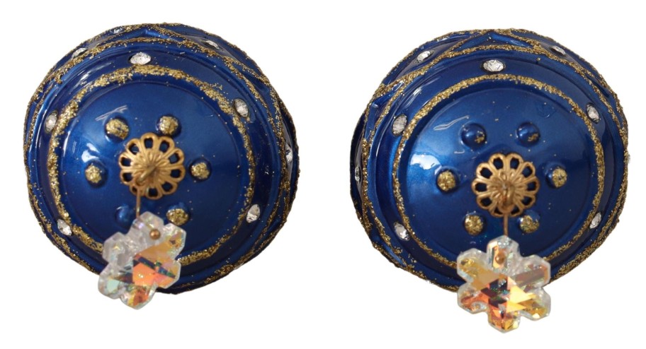 Women Dolce & Gabbana Women'S Earrings | Dolce & Gabbana Blue Christmas Ball Crystal Hook Gold Brass Earrings