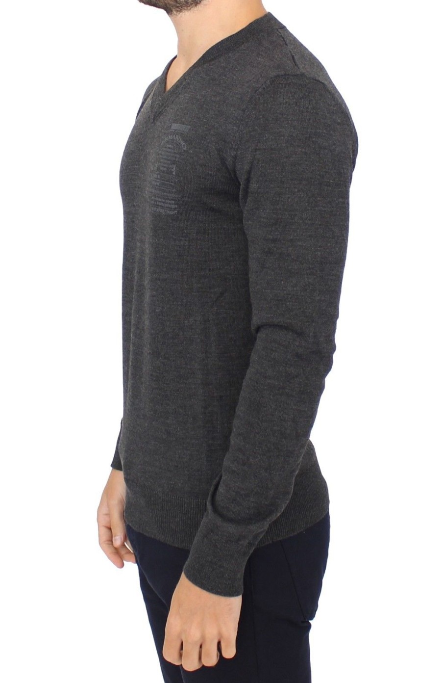 Men Ermanno Scervino Men'S Sleepwear | Ermanno Scervino Gray Wool Blend V-Neck Pullover Sweater