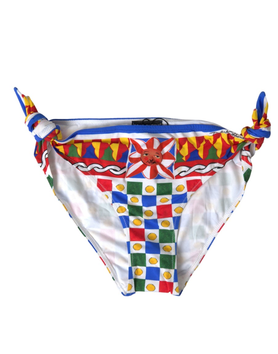 Women Dolce & Gabbana Women'S Swimwear | Dolce & Gabbana Multicolor Carretto Bottom Swim Beachwear Bikini