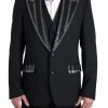 Men Dolce & Gabbana Men'S Suits | Dolce & Gabbana Black Embellished Wool 2 Piece Sicilia Suit