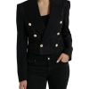 Women Dolce & Gabbana Women'S Jackets & Coats | Dolce & Gabbana Black Striped Sicilia Double Breasted Jacket