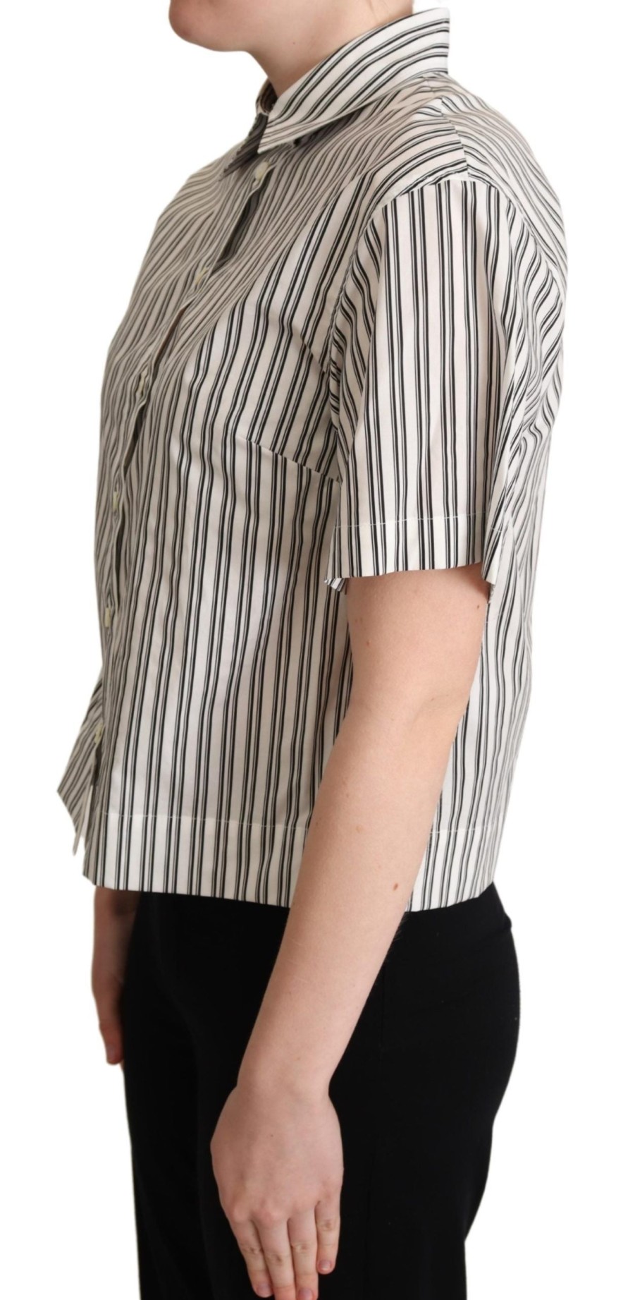 Women Dolce & Gabbana Women'S Shirts | Dolce & Gabbana White Black Striped Shirt Blouse Top