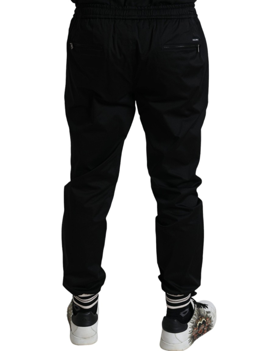 Men Dolce & Gabbana Men'S Jeans & Pants | Dolce & Gabbana Black Cotton Blend Skinny Jogger Pants