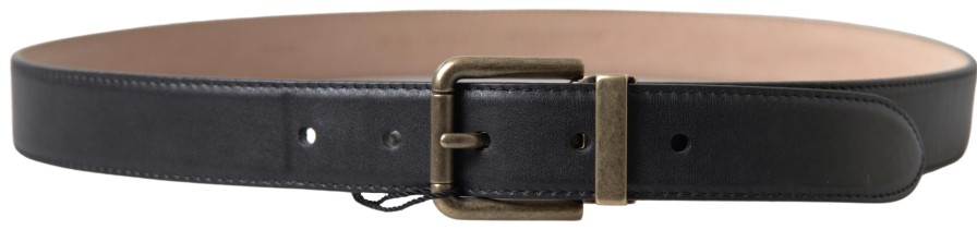 Men Dolce & Gabbana Men'S Belts | Dolce & Gabbana Black Leather Antique Metal Buckle Belt