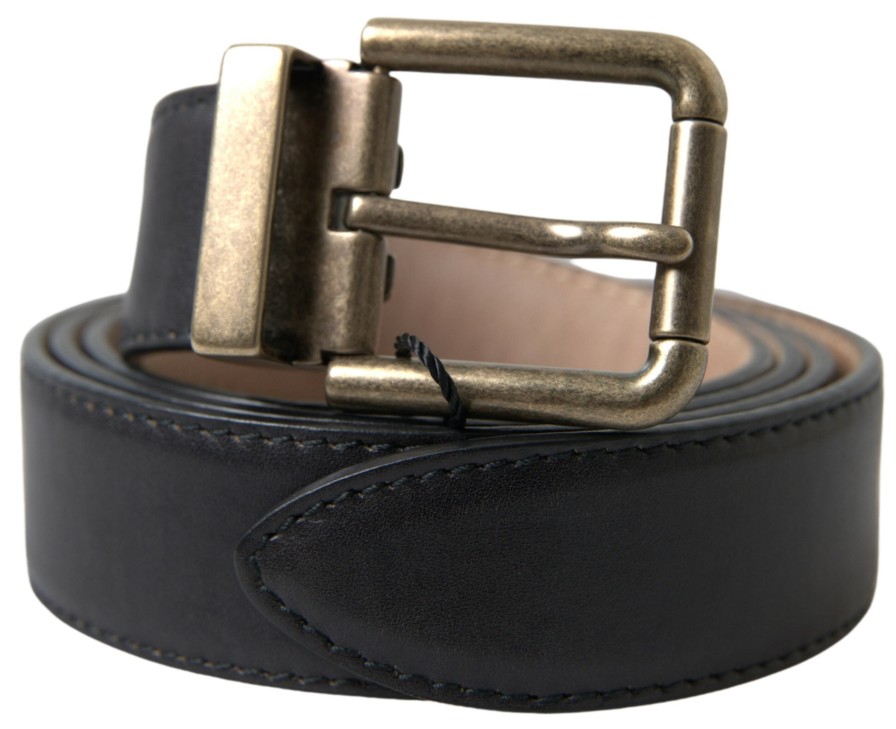 Men Dolce & Gabbana Men'S Belts | Dolce & Gabbana Black Leather Antique Metal Buckle Belt