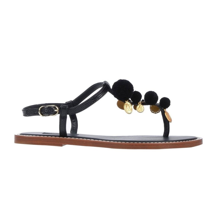 Women Dolce & Gabbana Women'S Sandals | Dolce & Gabbana Elegant Leather Flip Flops In Classic Black