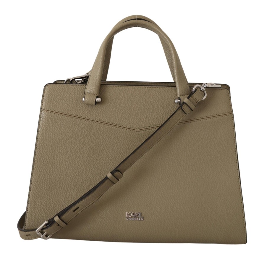 Women Karl Lagerfeld Women'S Tote Bags | Karl Lagerfeld Sage Green Leather Tote Bag