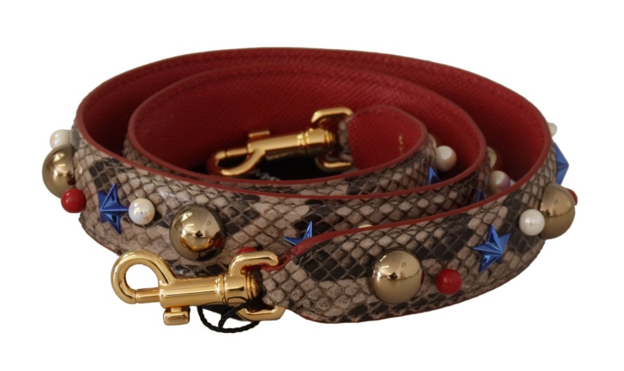 Women Dolce & Gabbana Women'S Leather Accessories | Dolce & Gabbana Brown Python Leather Studded Shoulder Strap