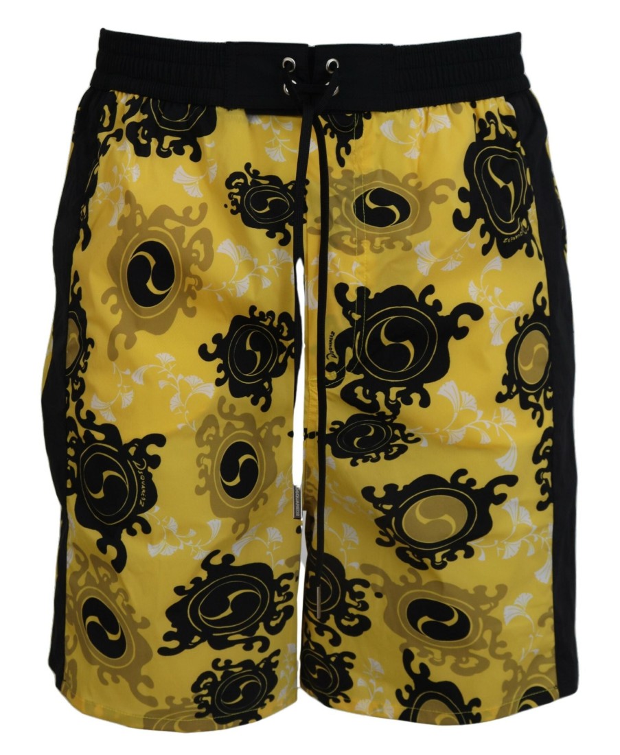 Men Dsquared² Men'S Swimwear | Dsquared Yellow Black Printed Men Beachwear Shorts Swimwear