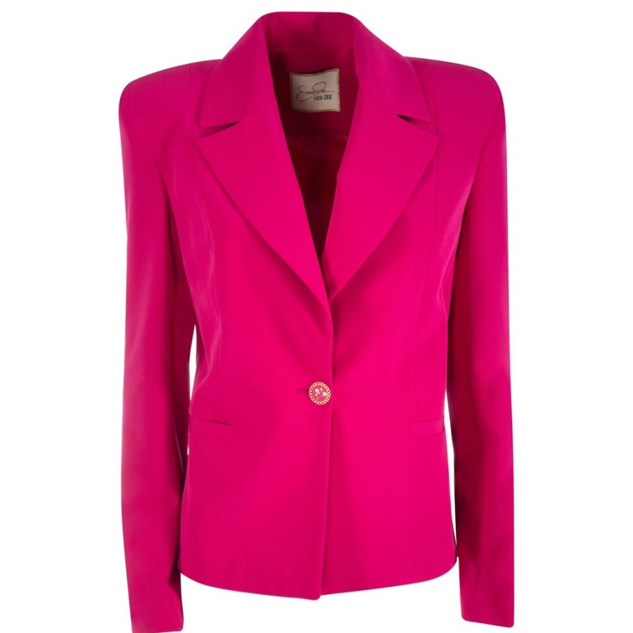 Women Yes Zee Women'S Suits & Blazers | Yes Zee Chic Fuchsia Summer Crepe Jacket