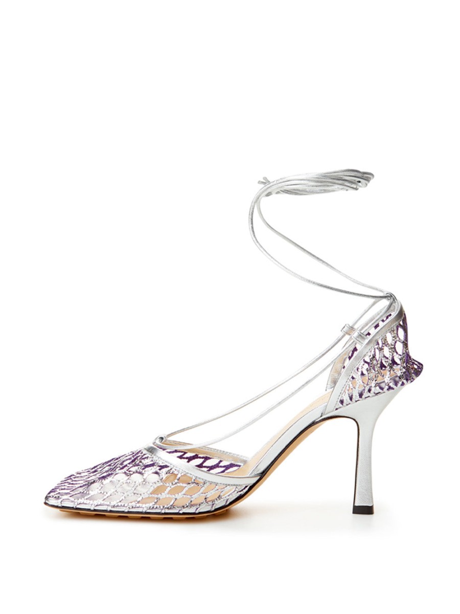 Women Bottega Veneta Women'S Pumps | Bottega Veneta Silver Grey Stretch Leather-Trimmed Pumps