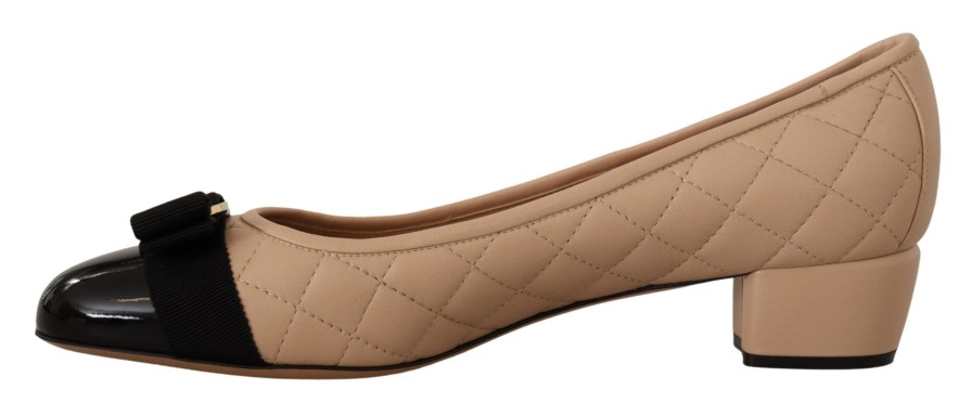 Women Salvatore Ferragamo Women'S Pumps | Salvatore Ferragamo Beige And Black Nappa Leather Pumps Shoes