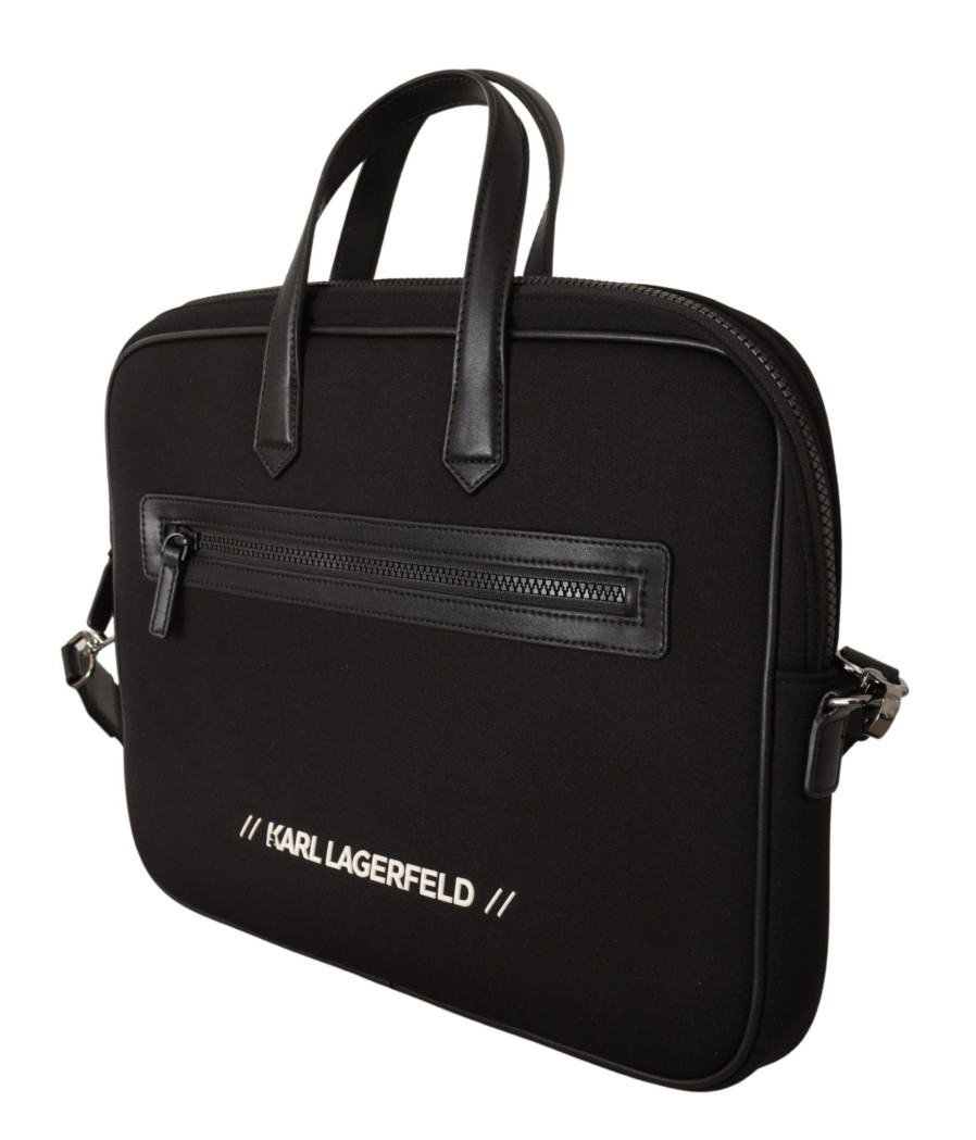 Men Karl Lagerfeld Men'S Luggage And Travel | Karl Lagerfeld Black Nylon Laptop Crossbody Bag