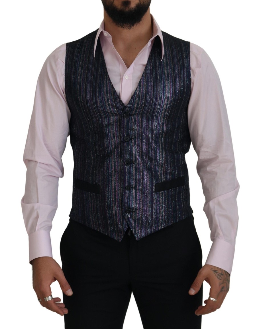 Men Dolce & Gabbana Men'S Vests | Dolce & Gabbana Multicolor Polyester Waistcoat Dress Formal Vest