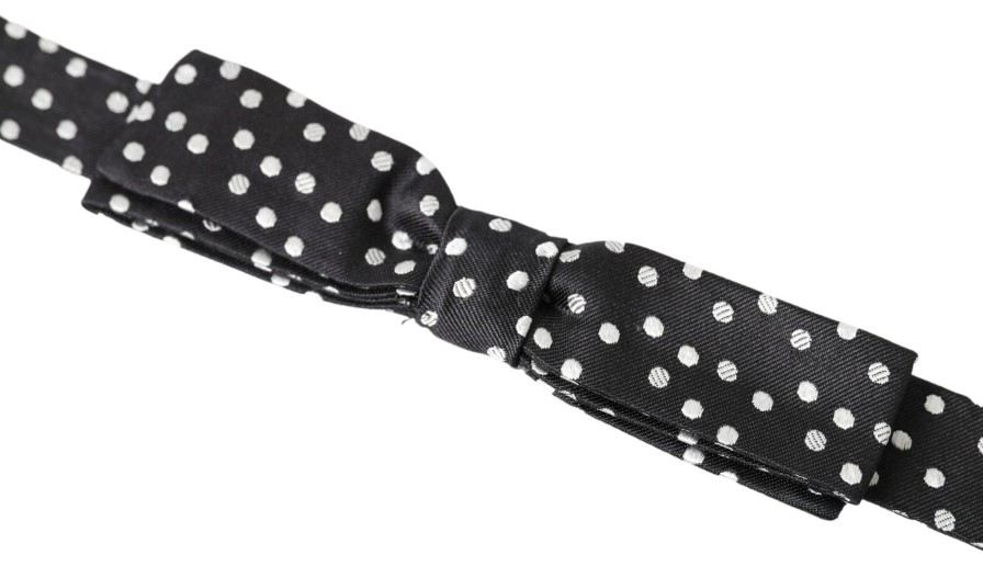 Men Dolce & Gabbana Men'S Ties & Bowties | Dolce & Gabbana Black Polka Dot Silk Adjustable Men Neck Papillon Bow