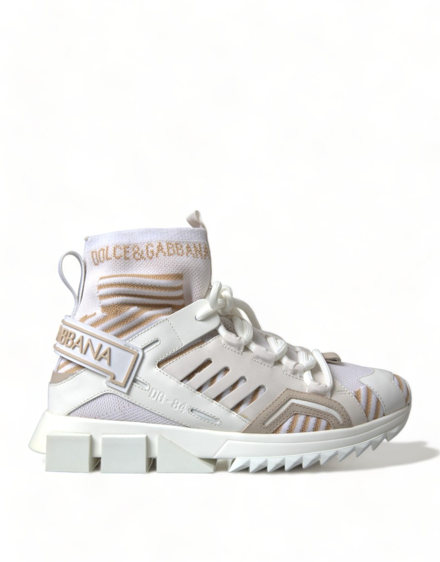 Women Dolce & Gabbana Women'S Sneakers | Dolce & Gabbana White Beige Sorrento Socks Sneakers Shoes