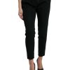 Women Dolce & Gabbana Women'S Pants & Jeans | Dolce & Gabbana Black Wool High Waist Cropped Tapered Pants