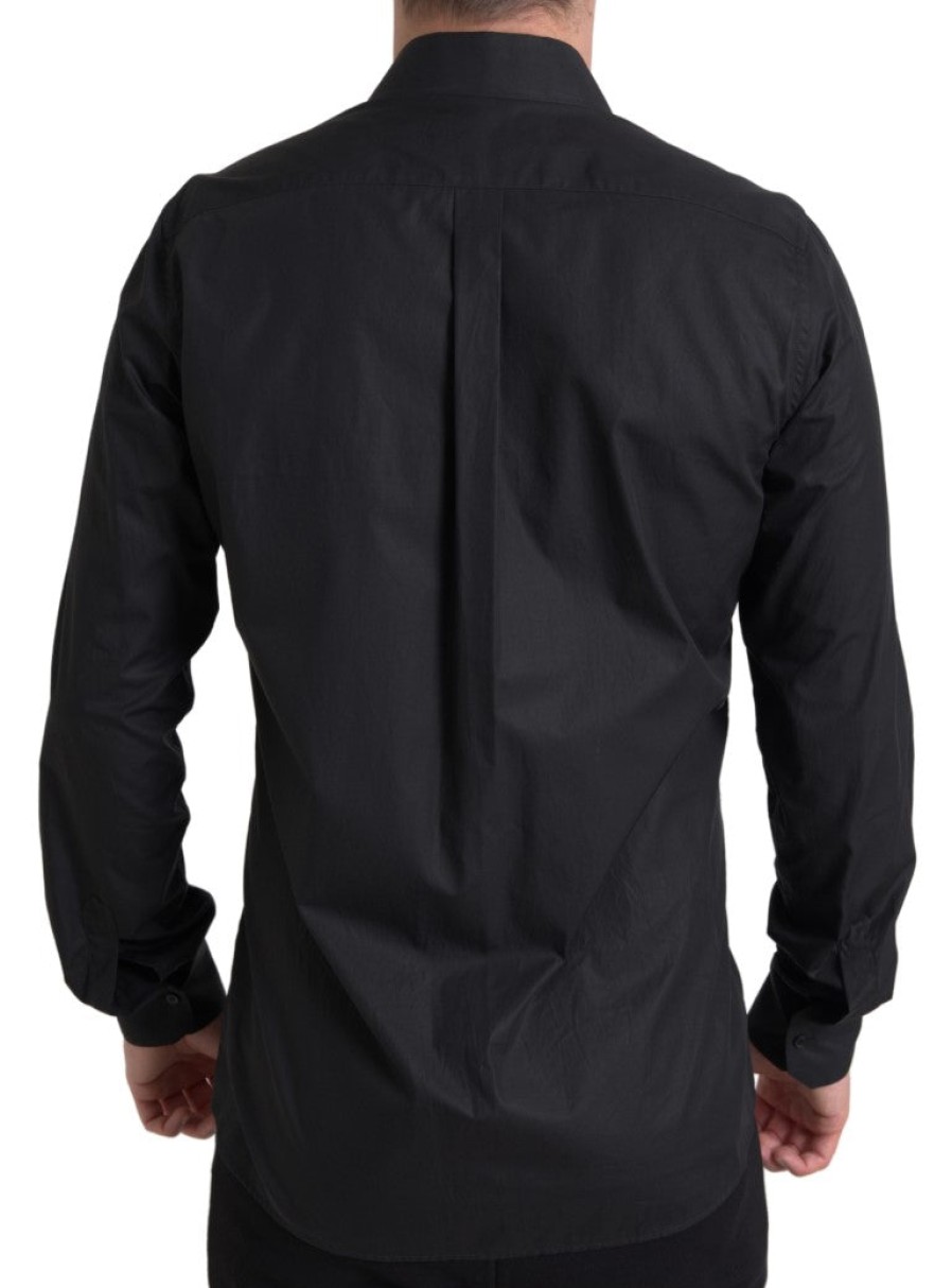 Men Dolce & Gabbana Men'S Shirts | Dolce & Gabbana Black Collared Long Sleeve Martini Shirt