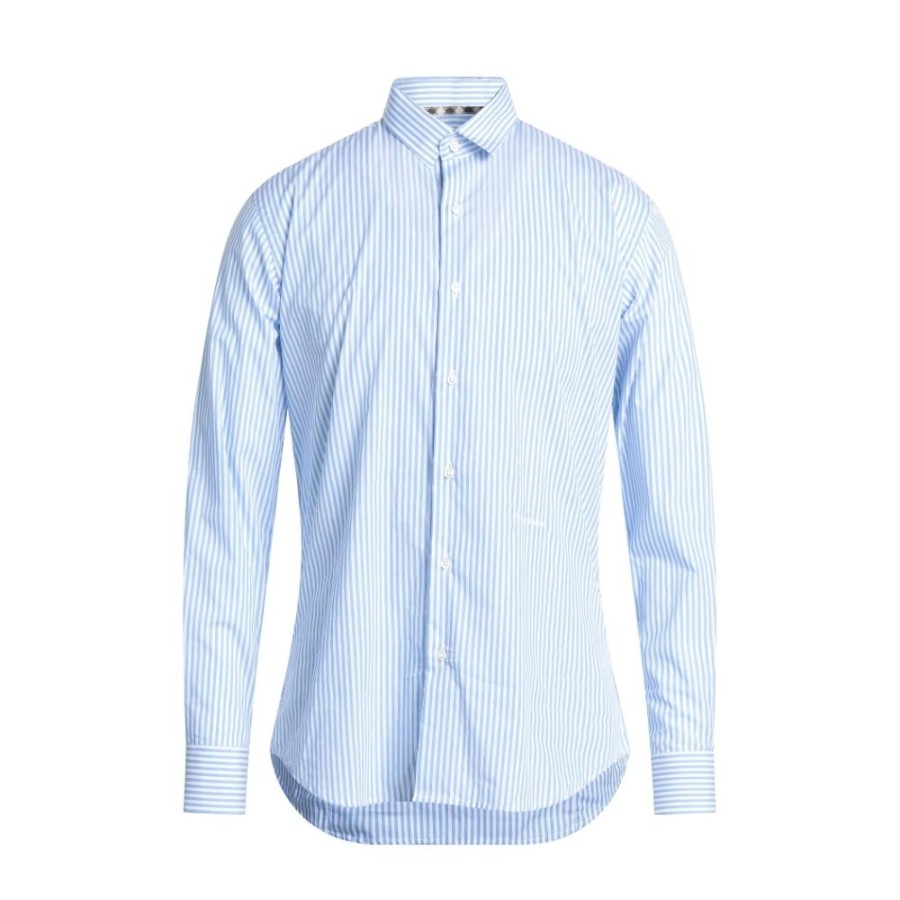 Men Aquascutum Men'S Shirts | Aquascutum Elegant Light Blue Striped Cotton Shirt