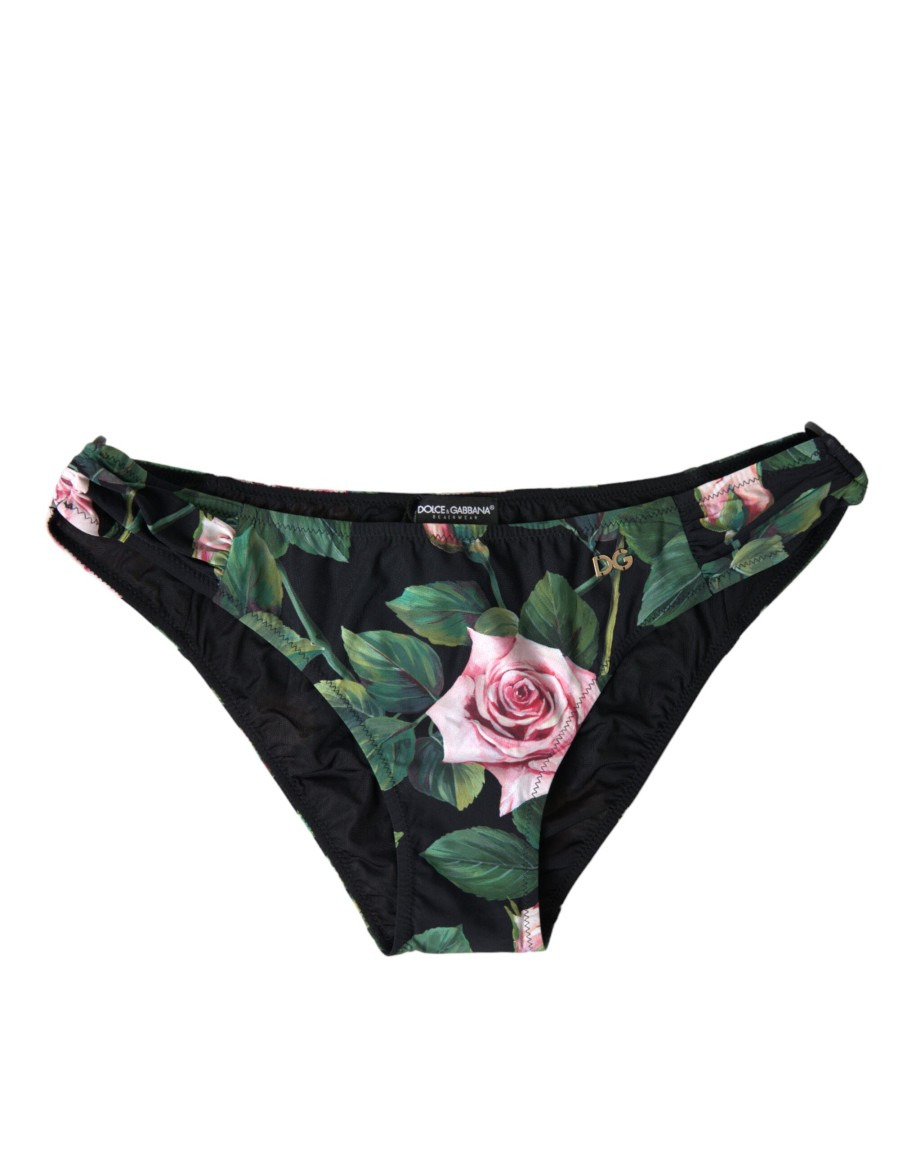 Women Dolce & Gabbana Women'S Swimwear | Dolce & Gabbana Black Floral Swimwear Bottom Beachwear Bikini