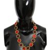 Women Dolce & Gabbana Women'S Necklaces | Dolce & Gabbana Red Purple Crystal Floral Chain Statement Gold Brass N