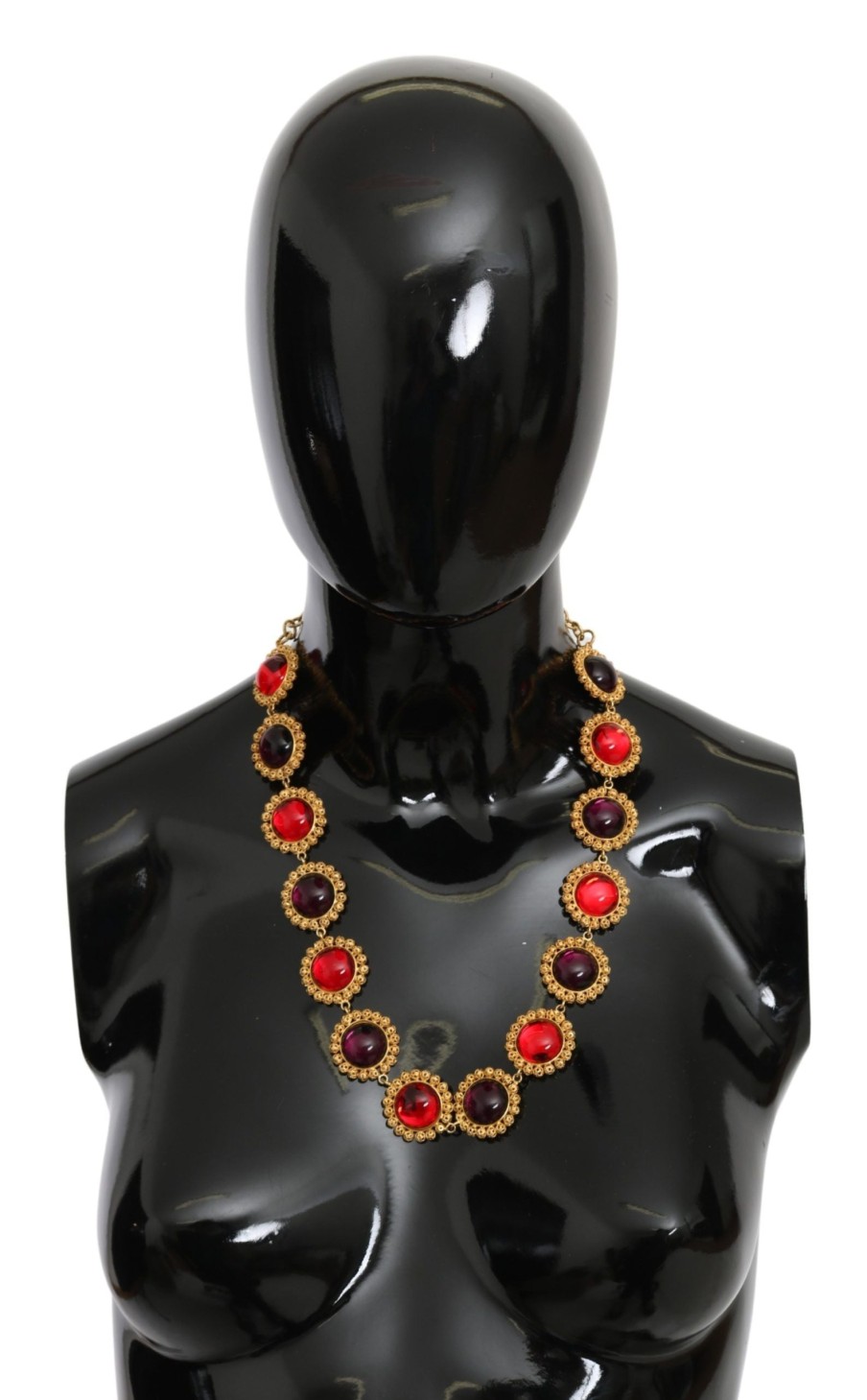 Women Dolce & Gabbana Women'S Necklaces | Dolce & Gabbana Red Purple Crystal Floral Chain Statement Gold Brass N