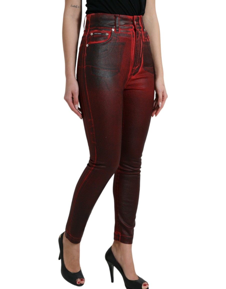 Women Dolce & Gabbana Women'S Pants & Jeans | Dolce & Gabbana Black Red Ombre Cotton Skinny Denim Jeans