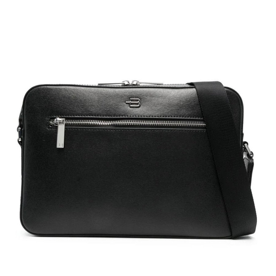 Men Baldinini Trend Men'S Shoulder Bags | Baldinini Trend Sleek Calfskin Shoulder Bag With Silver Accents