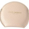 Women Dolce & Gabbana Women'S Others Accessories | Dolce & Gabbana Beige Calfskin Leather Round Logo Hand Mirror Holder