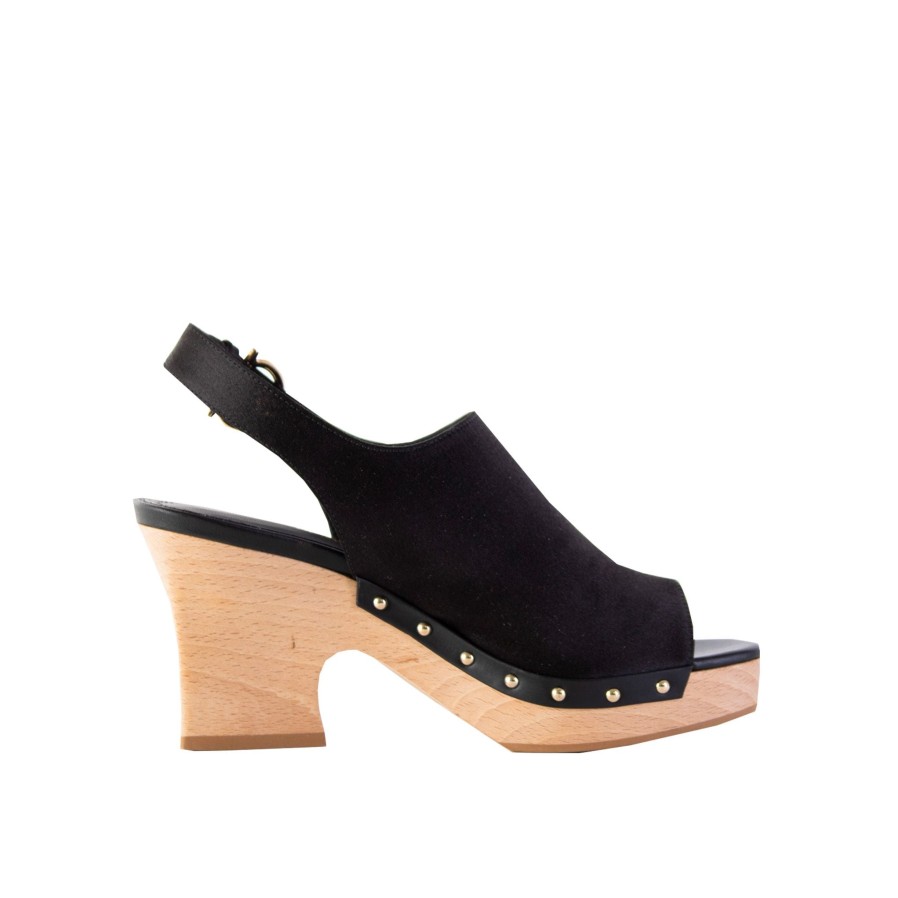 Women Salvatore Ferragamo Women'S Platforms & Wedges | Salvatore Ferragamo Susanne Black Leather And Fabric Wedge Sandals