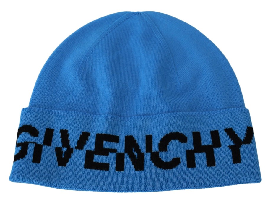 Men Givenchy Men'S Hats & Caps | Givenchy Blue Wool Unisex Winter Warm Beanie Hat