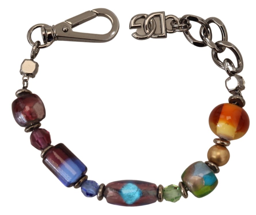 Women Dolce & Gabbana Women'S Bracelets | Dolce & Gabbana Multicolor Silver Chain Brass Beaded Lobster Clasp Bra