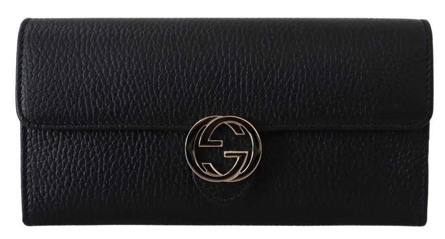 Women Gucci Women'S Wallets | Gucci Black Icon Leather Wallet