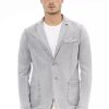 Men Distretto12 Men'S Blazers | Distretto12 Elegant Gray Cotton Fabric Jacket