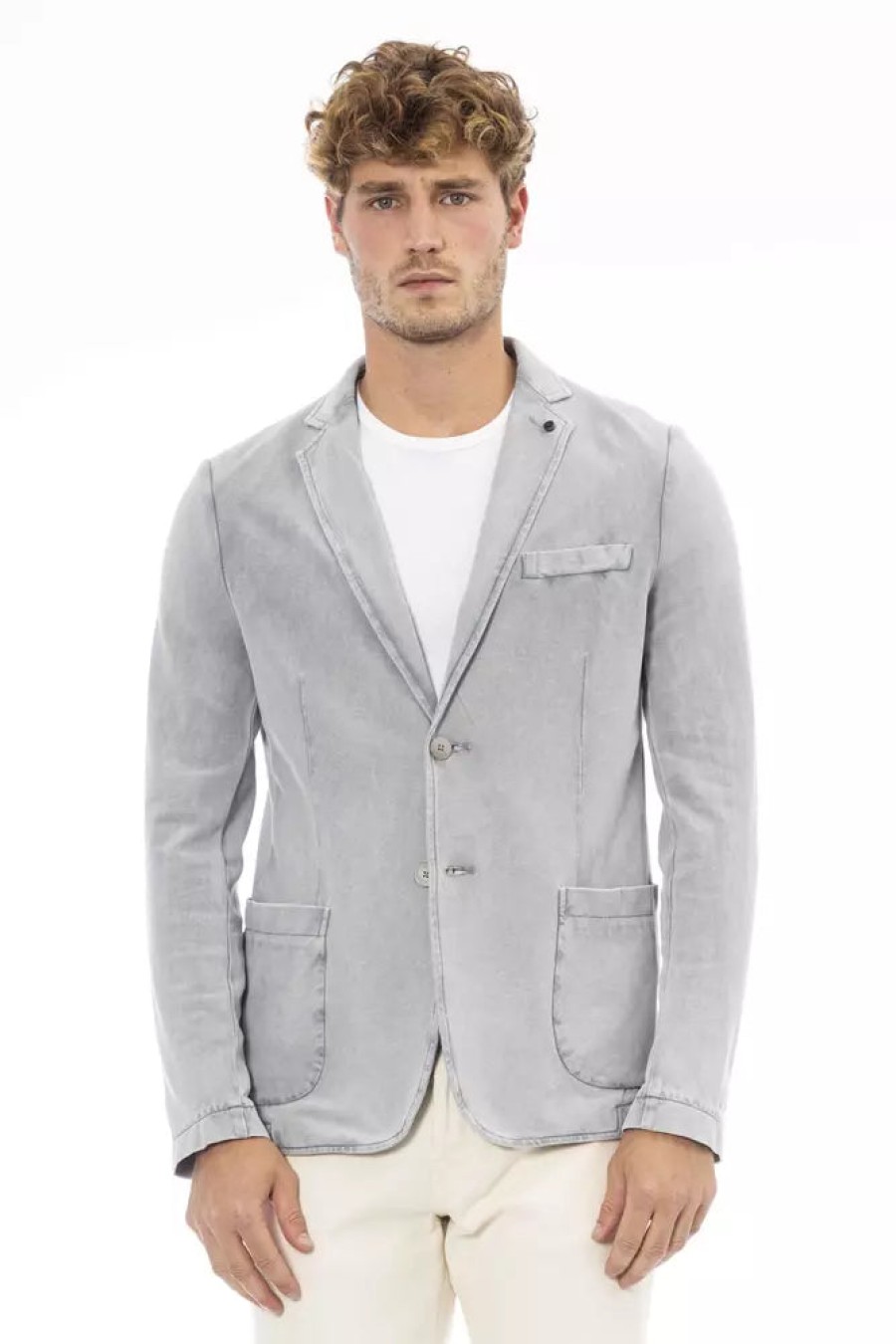 Men Distretto12 Men'S Blazers | Distretto12 Elegant Gray Cotton Fabric Jacket