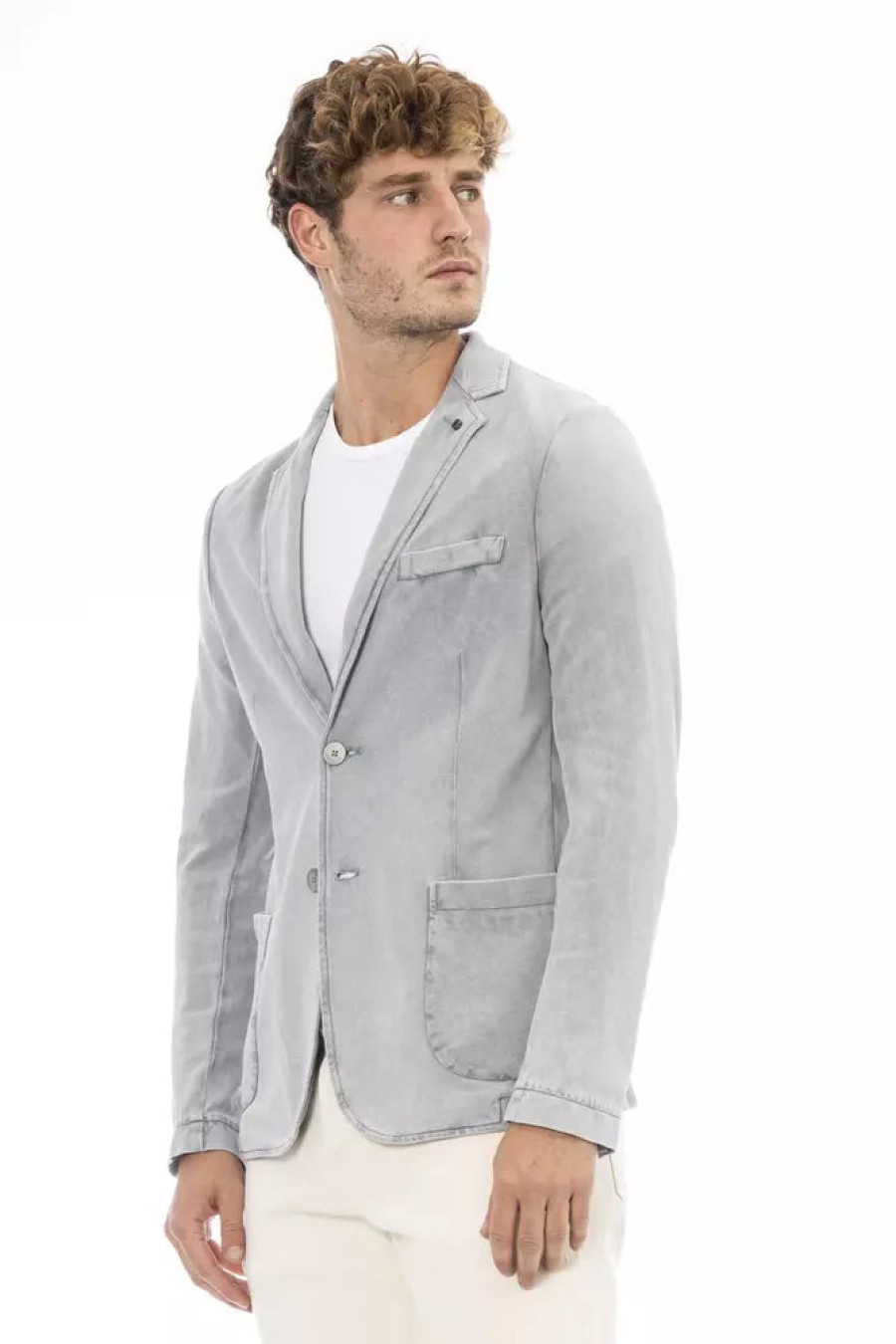 Men Distretto12 Men'S Blazers | Distretto12 Elegant Gray Cotton Fabric Jacket