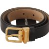 Women Dolce & Gabbana Women'S Belts | Dolce & Gabbana Black Calf Leather Gold Metal Logo Waist Buckle Belt