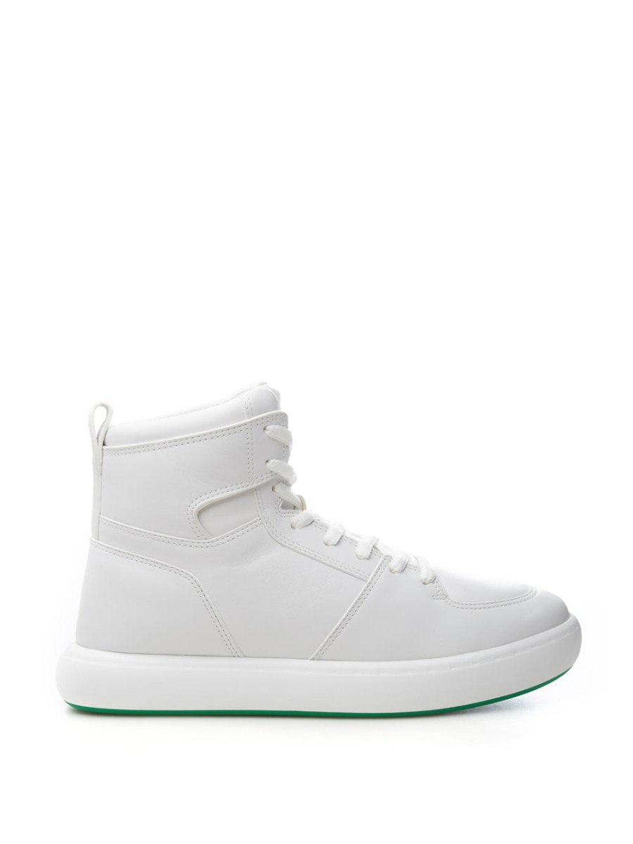 Men Bottega Veneta Men'S Sneakers | Bottega Veneta High 'Pillow' White Sneakers