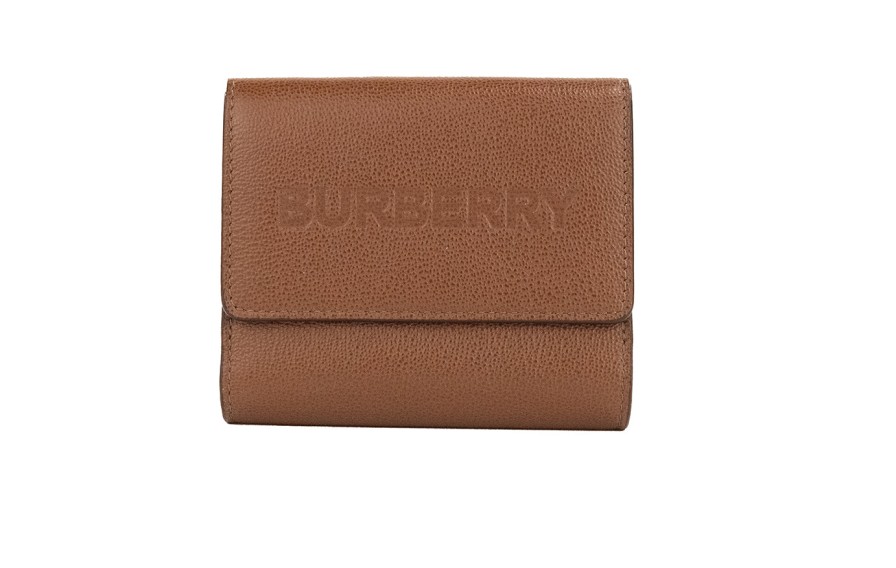 Women Burberry Women'S Wallets | Burberry Luna Tan Grained Leather Small Coin Pouch Snap Wallet