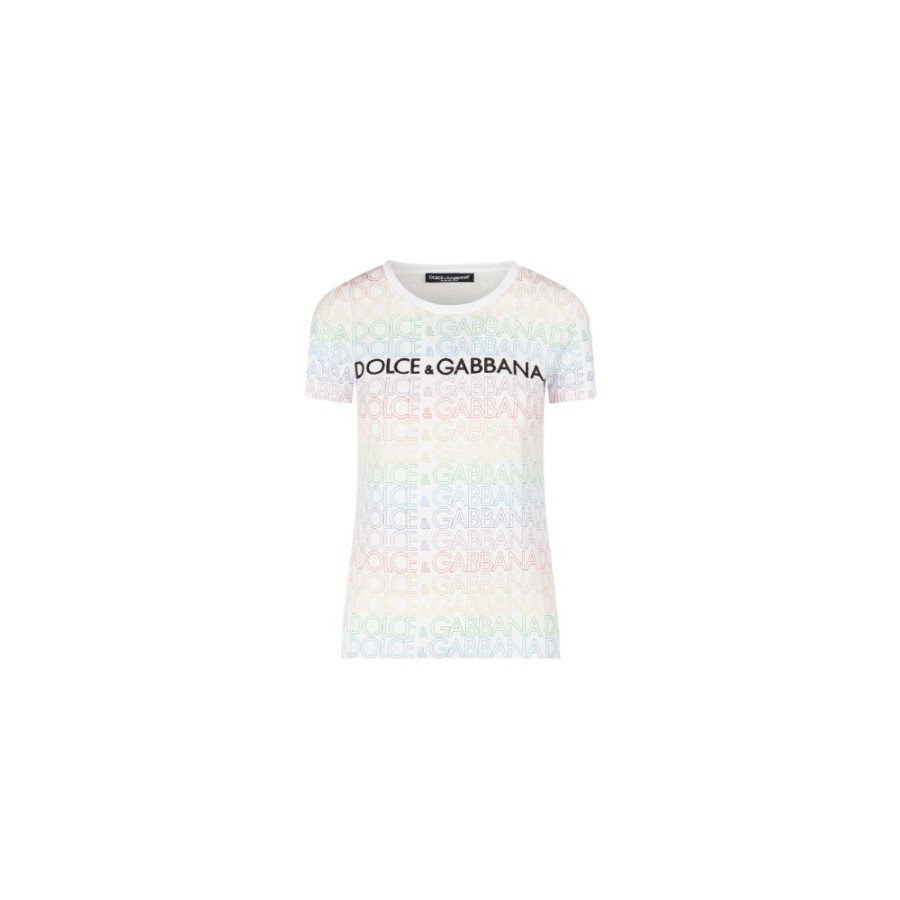 Women Dolce & Gabbana Women'S Tops & T-Shirts | Dolce & Gabbana Chic White Cotton Tee With Signature Design