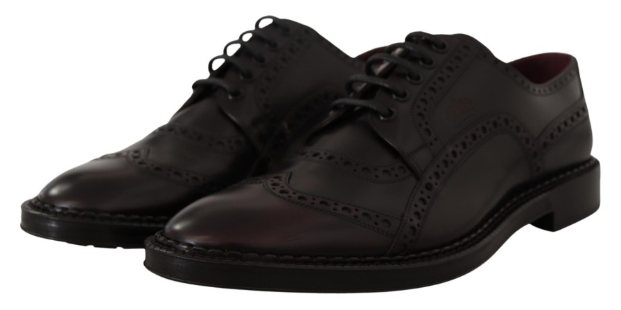 Men Dolce & Gabbana Men'S Formal | Dolce & Gabbana Purple Leather Oxford Wingtip Formal Shoes