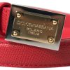 Women Dolce & Gabbana Women'S Belts | Dolce & Gabbana Red Leather Gold Engraved Metal Buckle Belt