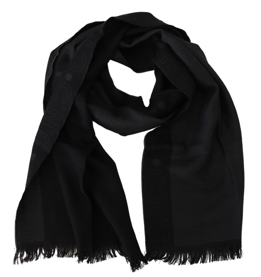 Women Costume National Women'S Scarves | Costume National Black Wool Shawl Foulard Fringes Scarf