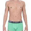 Men Bikkembergs Men'S Underwear | Bikkembergs Premium Green Cotton Stretch Trunks Twin-Pack