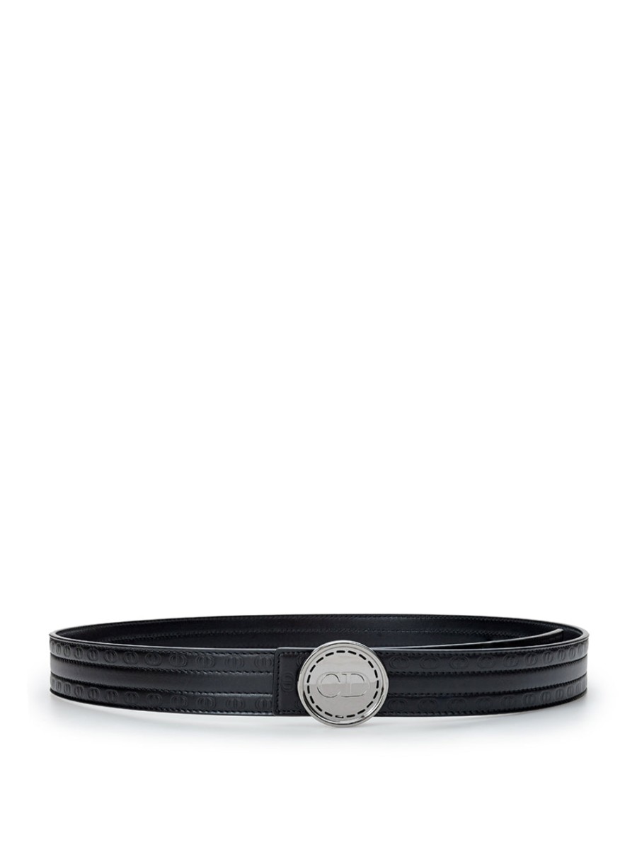 Men Dior Men'S Belts | Dior Black Leather Hoon Cd Belt