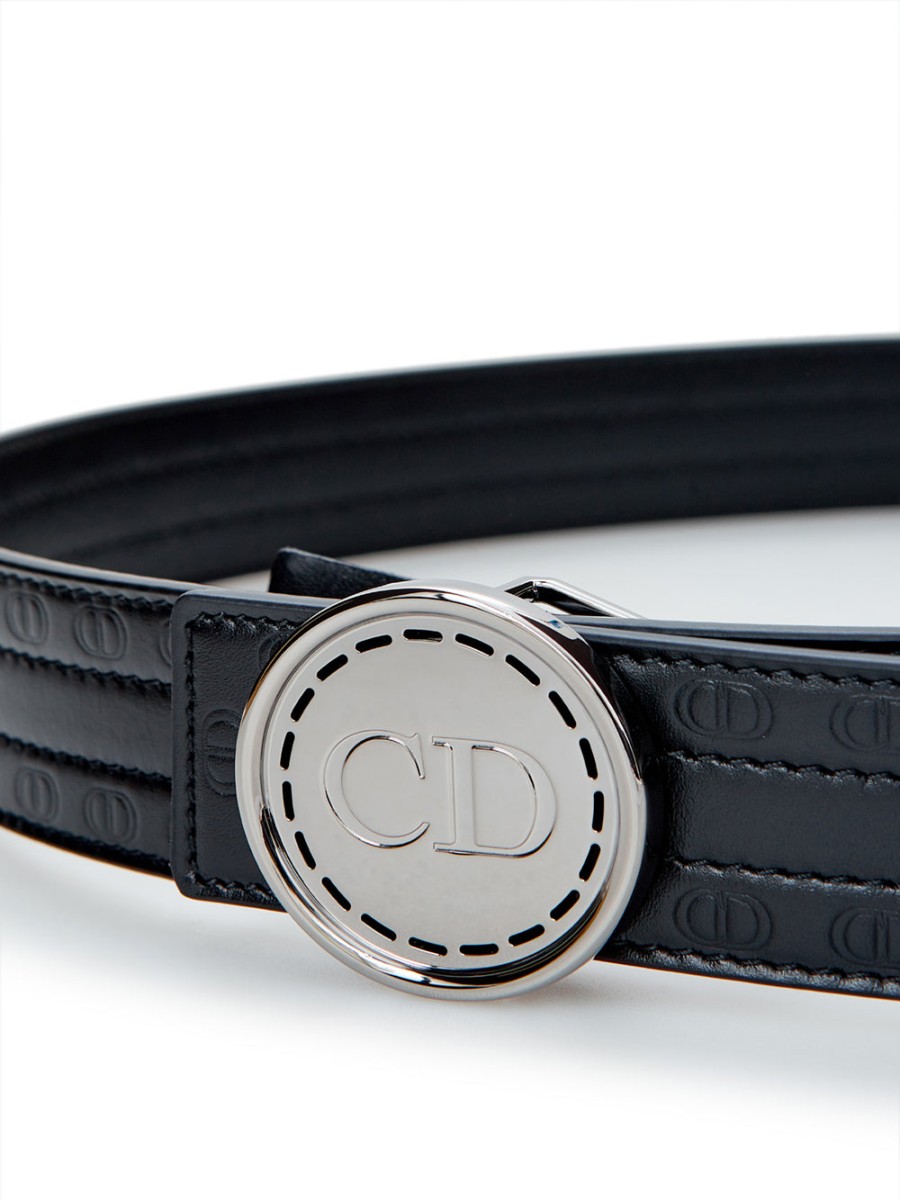 Men Dior Men'S Belts | Dior Black Leather Hoon Cd Belt