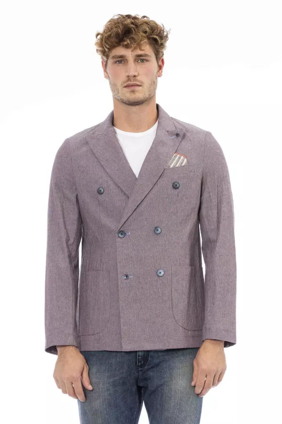 Men Distretto12 Men'S Blazers | Distretto12 Elegant Purple Fabric Jacket With Button Closure