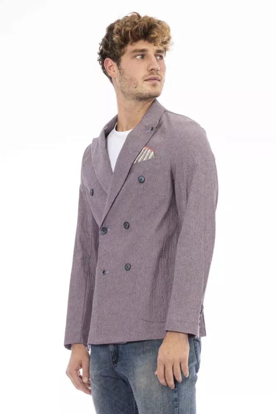 Men Distretto12 Men'S Blazers | Distretto12 Elegant Purple Fabric Jacket With Button Closure