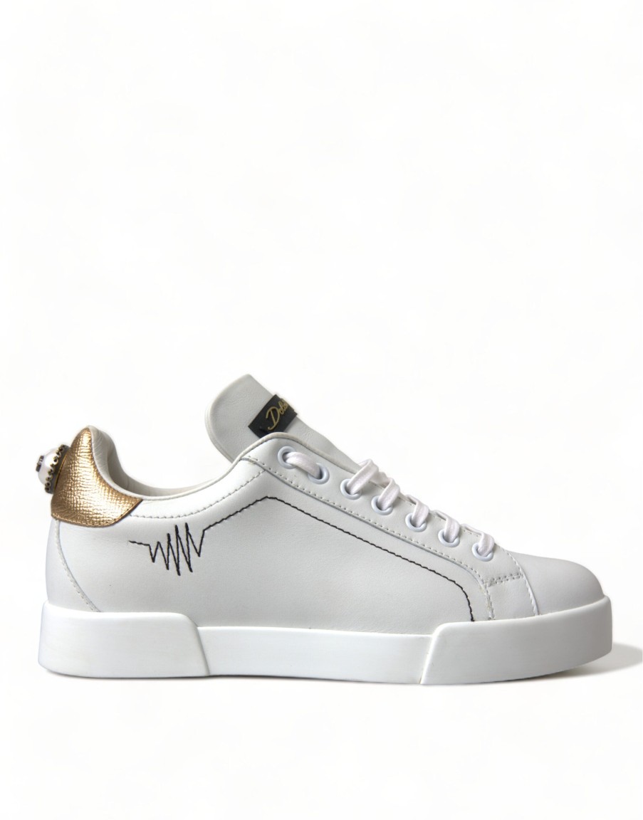 Women Dolce & Gabbana Women'S Sneakers | Dolce & Gabbana White Leather Portofino Classic Sneaker Women Shoes